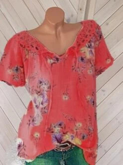 Women's Shirt Blouse White Pink Blue Floral Lace Up Print Short Sleeve Casual Holiday Basic V Neck Regular Fit Floral 15 Women's Shirt Blouse White Pink Blue Floral Lace Up Print Short Sleeve Casual Holiday Basic V Neck Regular Fit Floral -Cheap Plus Fit Dress Store nrozmn1686018061418
