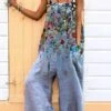 Jumpsuits For Women Summer Overall Pocket Print Floral Square Neck Streetwear Daily Vacation Regular Fit Sleeveless Black White Blue S M L