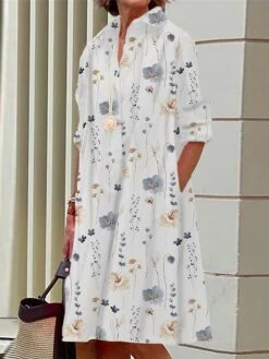 Women's Shirt Dress Casual Dress Midi Dress Outdoor Office Daily Polyester Fashion Modern Shirt Collar Button Pocket Long Sleeve Summer Spring Fall 2023 Loose Fit White Yellow Red Floral S M L XL 2XL -Cheap Plus Fit Dress Store nsymni1690436817304