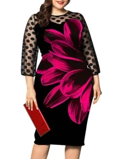 Women‘s Plus Size Curve Party Dress Cocktail Dress Sheath Dress Midi Dress Black Red Fuchsia 3/4 Length Sleeve Floral Mesh Summer Spring Fall Crew Neck Fashion Wedding Guest Vacation Fall Dress 7 Women‘s Plus Size Curve Party Dress Cocktail Dress Sheath Dress Midi Dress Black Red Fuchsia 3/4 Length Sleeve Floral Mesh Summer Spring Fall Crew Neck Fashion Wedding Guest Vacation Fall Dress -Cheap Plus Fit Dress Store ntfdkh1691399925065