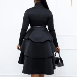 Women‘s Plus Size Curve Party Dress Solid Color Square Neck Ruffle Long Sleeve Winter Fall Basic Casual Prom Dress Midi Dress Work Daily Dress Black Dress Homecoming Dress -Cheap Plus Fit Dress Store ntirpz1639121478150