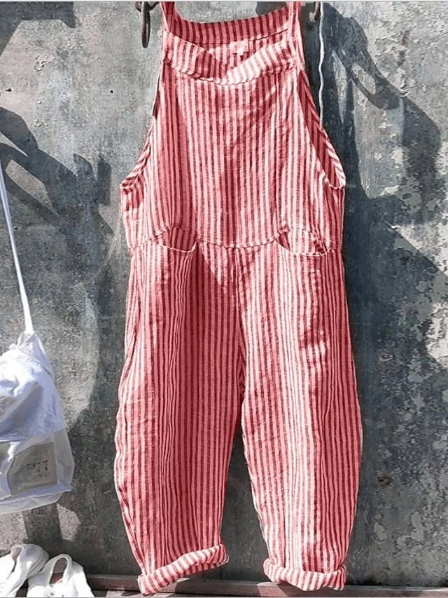 Women's Overall Solid Color Ordinary Dailywear Going Out Straight Loose Fit Strap Yellow Red Blue S M L Fall 3 Women's Overall Solid Color Ordinary Dailywear Going Out Straight Loose Fit Strap Yellow Red Blue S M L Fall - Image 3