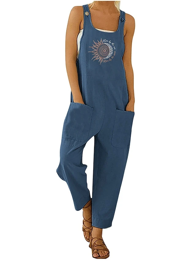 Jumpsuits For Women Summer Overall Bib Pocket Print Floral U Neck Casual Daily Vacation Regular Fit Sleeveless Blue Green Gray S M L 8 Jumpsuits For Women Summer Overall Bib Pocket Print Floral U Neck Casual Daily Vacation Regular Fit Sleeveless Blue Green Gray S M L - Image 8