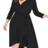 Women‘s Plus Size Curve Work Dress Semi Formal Dress Wrap Dress Fashion Midi Dress Lace Up V Neck Long Sleeve Plain Regular Fit Black Blue Spring Fall XL XXL 3XL 4XL 5XL