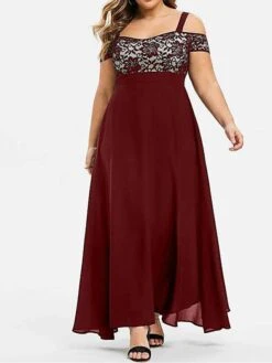 Women‘s Plus Size Curve Party Dress Homecoming Dress Formal Dress Solid Color Long Dress Maxi Dress Short Sleeve Lace Strap Modern Party Black Wine Summer Spring L XL XXL 3XL 4XL -Cheap Plus Fit Dress Store nwesci1672986715594