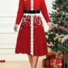 Women's Christmas Plus Size Curve Casual Dress Skater Dress A Line Dress Santa Claus Snowman Midi Dress Long Sleeve Print Crew Neck Fashion Outdoor Deep Pink White Fall Winter L XL XXL 3XL 4XL