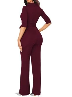 Women's Jumpsuit Solid Color Stand Collar Basic Office Street Regular Fit 3/4 Length Sleeve Wine Army Green Brown S M L Spring -Cheap Plus Fit Dress Store nwmsse1640254122784