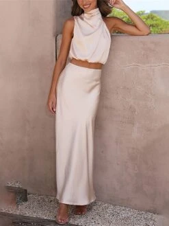 Women's Two Piece Dress Set Casual Dress Skirt Set Daily Holiday Fashion Sexy Ruched Long Dress Maxi Dress Stand Collar Sleeveless Plain Regular Fit Black White Light Green Summer Spring S M L XL 28 Women's Two Piece Dress Set Casual Dress Skirt Set Daily Holiday Fashion Sexy Ruched Long Dress Maxi Dress Stand Collar Sleeveless Plain Regular Fit Black White Light Green Summer Spring S M L XL -Cheap Plus Fit Dress Store nwqisq1690857196752