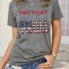 Women's T Shirt Tee Gray Letter Print Short Sleeve Daily Weekend Basic Round Neck Try That In A Small Town Regular Fit Painting