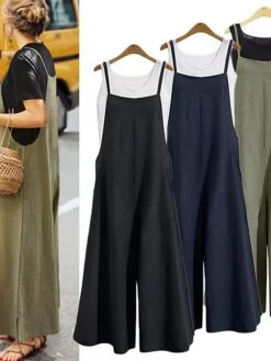 One Piece Jumpsuits For Women Overall Bib Pocket Solid Color U Neck Holiday Home Street Regular Fit Strap Army Green Navy Blue Brown S M L Summer