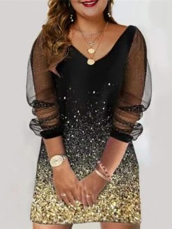 Women‘s Plus Size Curve Casual Dress Heart V Neck Long Sleeve Fall Spring Casual Mini Dress Daily Vacation Dress