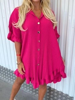 Women's Shirt Dress Casual Dress Mini Dress Outdoor Daily Vacation Polyester Fashion Modern Shirt Collar Ruffle Button Half Sleeve Summer Spring Fall 2023 Regular Fit ArmyGreen Black White Plain S M -Cheap Plus Fit Dress Store nyojla1689924400876