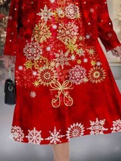 Women's Christmas Plus Size Curve Casual Dress Dress Set Two Piece Dress Snowflake Midi Dress Long Sleeve Print Crew Neck Fashion Outdoor Wine Fall Winter L XL XXL 3XL 4XL -Cheap Plus Fit Dress Store nzksxx1697445931209