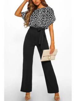 Women's Jumpsuit Belted Solid Color Crew Neck Elegant Wedding Party Wide Leg Regular Fit Short Sleeve Batwing Sleeve Black Navy Blue Purple S M L Summer 8 Women's Jumpsuit Belted Solid Color Crew Neck Elegant Wedding Party Wide Leg Regular Fit Short Sleeve Batwing Sleeve Black Navy Blue Purple S M L Summer -Cheap Plus Fit Dress Store nztxjm1684405920531
