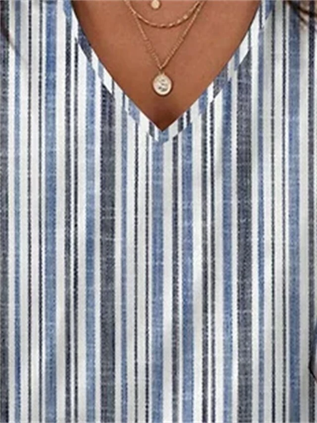 Women's T Shirt Tee Yellow Light Green Blue Striped Print Long Sleeve Daily Weekend Basic V Neck Regular Fit Painting Fall & Winter 3 Women's T Shirt Tee Yellow Light Green Blue Striped Print Long Sleeve Daily Weekend Basic V Neck Regular Fit Painting Fall & Winter - Image 3