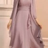 Women's Two Piece Dress Set Casual Dress Lace Dress Outdoor Daily Fashion Elegant Lace Ruffle Midi Dress Crew Neck 3/4 Length Sleeve Plain Regular Fit Purple Summer Spring S M L XL XXL