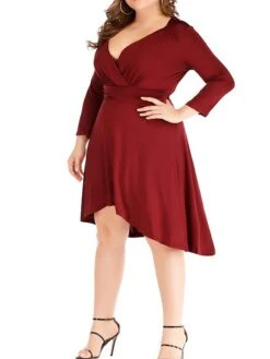 Women's Plus Size Curve Work Dress Black Dress A Line Dress Fashion Midi Dress Ruched V Neck Long Sleeve Plain Loose Fit Black Wine Blue Fall XL XXL 3XL 4XL 5XL -Cheap Plus Fit Dress Store oblctf1693203471106
