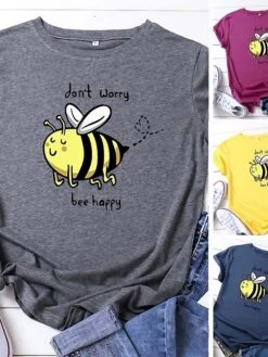 Women's T Shirt Tee Burgundy Tee 100% Cotton Silver White Yellow Graphic Letter Print Short Sleeve Daily Weekend Basic Round Neck Don’t Worry Be Happy Regular Fit