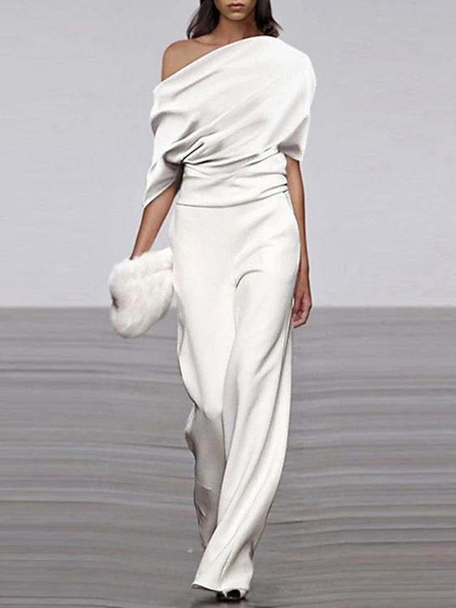 Jumpsuits For Women Summer Dressy Solid OL Elegant Sleeveless Wide Leg Long Pants Romper One Shoulder Casual Overalls 3 Jumpsuits For Women Summer Dressy Solid OL Elegant Sleeveless Wide Leg Long Pants Romper One Shoulder Casual Overalls - Image 3