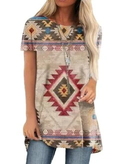 Women's T Shirt Tee Maroon Red Navy Blue Graphic Plaid Tribal Patchwork Print Short Sleeve Home Casual Daily Vintage Ethnic Round Neck Regular Fit Geometric -Cheap Plus Fit Dress Store octdnv1678880676715