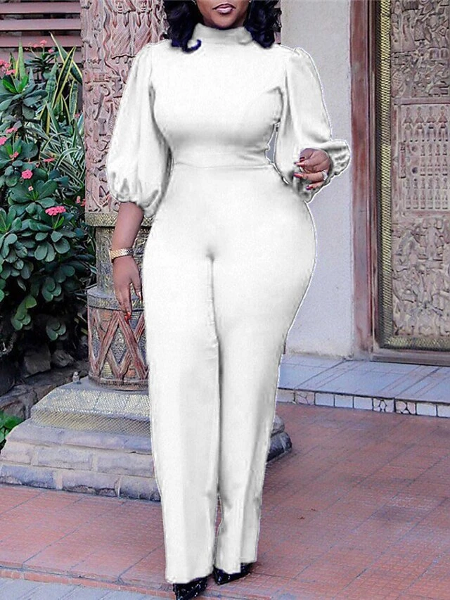 Women's Jumpsuit Solid Colored Turtleneck Casual Daily Casual Daily Wear Regular Fit 3/4 Length Sleeve Blue White Black S M L Fall 2 Women's Jumpsuit Solid Colored Turtleneck Casual Daily Casual Daily Wear Regular Fit 3/4 Length Sleeve Blue White Black S M L Fall - Image 2