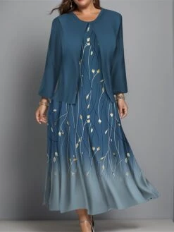 Women's Plus Size Two Piece Dress Set Casual Dress Swing Dress Outdoor Office Fashion Streetwear Print Midi Dress Crew Neck Long Sleeve Floral Ombre Regular Fit Wine Blue Green Fall Winter L XL XXL 12 Women's Plus Size Two Piece Dress Set Casual Dress Swing Dress Outdoor Office Fashion Streetwear Print Midi Dress Crew Neck Long Sleeve Floral Ombre Regular Fit Wine Blue Green Fall Winter L XL XXL -Cheap Plus Fit Dress Store odrqep1697444372573