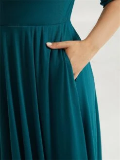 Women's Plus Size Curve Casual Dress Swing Dress A Line Dress Plain Midi Dress Half Sleeve Ruched Pocket V Neck Fashion Daily Dark Green Spring Fall L XL 2XL 3XL 4XL -Cheap Plus Fit Dress Store oenqfp1697164738724