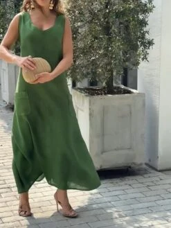 Women's Casual Dress Cotton Linen Dress A Line Dress Maxi Long Dress Linen / Cotton Blend Fashion Basic Outdoor Daily Vacation U Neck Ruched Sleeveless Summer Spring Fall 2023 Loose Fit Light Green 8 Women's Casual Dress Cotton Linen Dress A Line Dress Maxi Long Dress Linen / Cotton Blend Fashion Basic Outdoor Daily Vacation U Neck Ruched Sleeveless Summer Spring Fall 2023 Loose Fit Light Green -Cheap Plus Fit Dress Store oevflc1692091626679