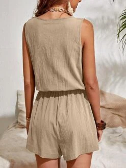 Women's Romper Lace Up Zipper Solid Color V Neck Holiday Street Daily Loose Fit Sleeveless Blue Green Khaki XS S M Summer -Cheap Plus Fit Dress Store ofcogo1688987395611