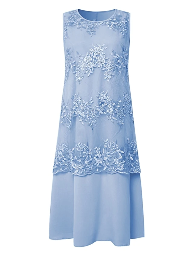 Women's Dress Set Lace Dress Midi Dress Light Blue Green Gray Half Sleeve Floral Embroidered Layered Patchwork Summer Spring Fall Crew Neck Elegant Chinoiserie 2023 M L XL XXL XXXL 4XL 5XL 2 Women's Dress Set Lace Dress Midi Dress Light Blue Green Gray Half Sleeve Floral Embroidered Layered Patchwork Summer Spring Fall Crew Neck Elegant Chinoiserie 2023 M L XL XXL XXXL 4XL 5XL - Image 2