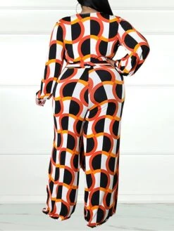 Women's Jumpsuit High Waist Print Geometric V Neck Casual Street Daily Regular Fit Long Sleeve Black Yellow Wine XL XXL 3XL Spring -Cheap Plus Fit Dress Store ogqkde1675747242130