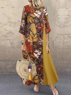 Women's Casual Dress Cotton Dress Black Dress Maxi Long Dress Cotton Blend Basic Modern Outdoor Daily Vacation Crew Neck Print Half Sleeve Summer Spring 2023 Loose Fit Black Yellow Red Flower M L XL -Cheap Plus Fit Dress Store ogwifa1683796337615