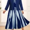 Women‘s Plus Size Curve Two Piece Dress Set Casual Dress Swing Dress Outdoor Office Fashion Streetwear Print Midi Dress Crew Neck Long Sleeve Geometric Color Block Regular Fit Black Navy Blue