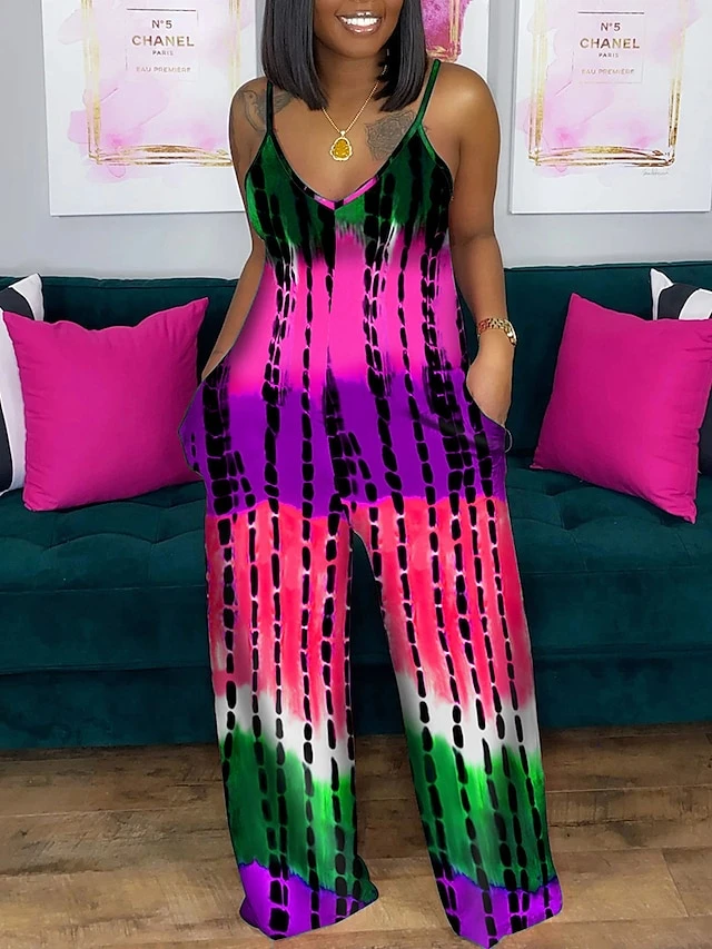 Women's Jumpsuit Print V Neck Streetwear Daily Vacation Wide Leg Regular Fit Spaghetti Strap Camouflage Blue Camouflage Burgundy Camouflage Grey S M L Spring / Plus Size 15 Women's Jumpsuit Print V Neck Streetwear Daily Vacation Wide Leg Regular Fit Spaghetti Strap Camouflage Blue Camouflage Burgundy Camouflage Grey S M L Spring / Plus Size - Image 15