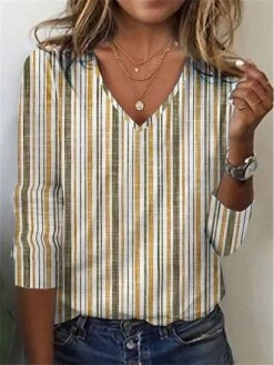 Women's T Shirt Tee Yellow Light Green Blue Striped Print Long Sleeve Daily Weekend Basic V Neck Regular Fit Painting Fall & Winter 11 Women's T Shirt Tee Yellow Light Green Blue Striped Print Long Sleeve Daily Weekend Basic V Neck Regular Fit Painting Fall & Winter -Cheap Plus Fit Dress Store ohssxf1689312500159