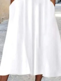 Women's Casual Dress Cotton Linen Dress A Line Dress Midi Dress Cotton Blend Fashion Basic Outdoor Daily Vacation V Neck Patchwork Hollow Out Half Sleeve Summer Spring 2023 Regular Fit White Blue -Cheap Plus Fit Dress Store ohujjm1679380651624