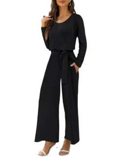 Women's Jumpsuit Pocket Solid Color Round Neck Active Daily Going Out Regular Fit Long Sleeve Black Wine Navy Blue S M L Fall -Cheap Plus Fit Dress Store oifbkw1694149794289