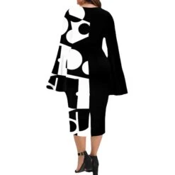 Women‘s Plus Size Curve Party Dress Geometric V Neck Print Long Sleeve Fall Winter Work Casual Prom Dress Knee Length Dress Casual Daily Dress -Cheap Plus Fit Dress Store oindsf1639471884910