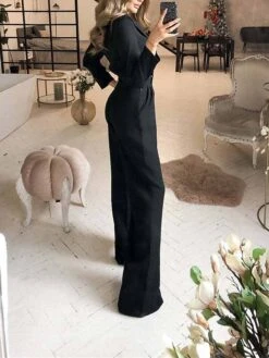 Women's Jumpsuit For Special Occasions Pocket High Waist Solid Color V Neck Streetwear Office Work Regular Fit Long Sleeve Black White Wine S M L Summer -Cheap Plus Fit Dress Store oixjqp1680576942762