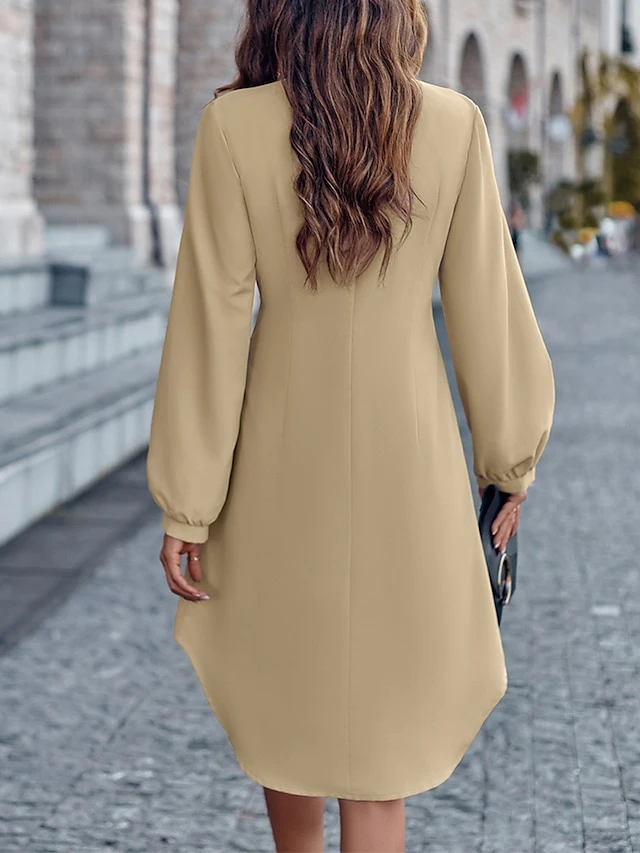 Women's Shirt Dress Casual Dress Mini Dress Outdoor Daily Date Polyester Fashion Modern V Neck Ruched Button Long Sleeve Fall Winter 2023 Loose Fit ArmyGreen Orange Apricot Pure Color S M L XL 3 Women's Shirt Dress Casual Dress Mini Dress Outdoor Daily Date Polyester Fashion Modern V Neck Ruched Button Long Sleeve Fall Winter 2023 Loose Fit ArmyGreen Orange Apricot Pure Color S M L XL - Image 3