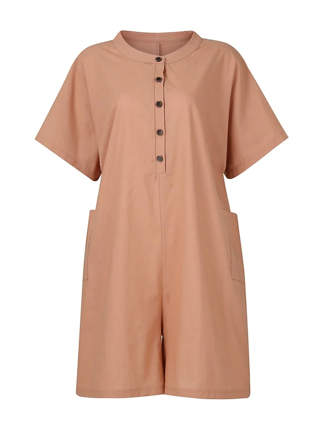 Women's Romper Button Solid Color Crew Neck Basic Street Daily Regular Fit Short Sleeve Black White Yellow S M L Summer 14 Women's Romper Button Solid Color Crew Neck Basic Street Daily Regular Fit Short Sleeve Black White Yellow S M L Summer - Image 14