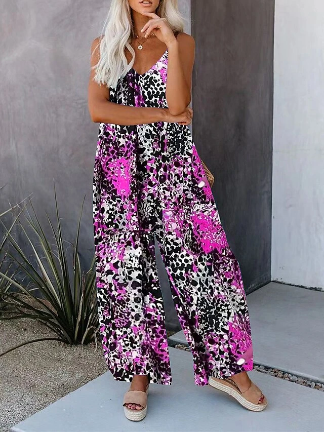 Women's Jumpsuit Pocket Print Leopard V Neck Streetwear Street Daily Regular Fit Sleeveless Royal Blue Fuchsia Orange S M L Summer 10 Women's Jumpsuit Pocket Print Leopard V Neck Streetwear Street Daily Regular Fit Sleeveless Royal Blue Fuchsia Orange S M L Summer - Image 10