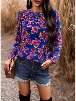 Women's Shirt Blouse Black Red Blue Graphic Floral Print Long Sleeve Casual Holiday Fashion Round Neck Regular Fit Floral Spring &Fall -Cheap Plus Fit Dress Store ojtcch1694084750473