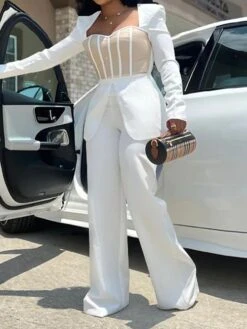 Women's Jumpsuit High Waist Color Block Square Neck Active Daily Vacation Wide Leg Slim Long Sleeve Black White Wine S M L Fall -Cheap Plus Fit Dress Store okesei1697522335892