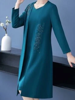 Women's Two Piece Dress Set Casual Dress Print Dress Home Daily Fashion Streetwear Print Midi Dress V Neck Long Sleeve Floral Regular Fit Red Navy Blue Blue Fall Winter L XL XXL 3XL 4XL