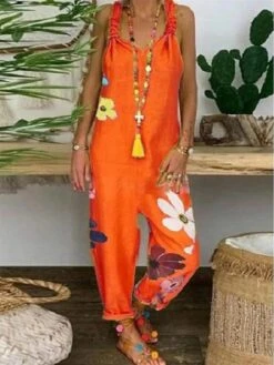 Jumpsuits For Women Summer Backless Floral U Neck Active Casual Daily Straight Regular Fit Sleeveless Blue Black Gray S M L Spring -Cheap Plus Fit Dress Store olkfmr1600321832547