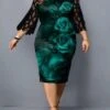 Women‘s Plus Size Curve Flattering Dresses Elegant Apple Shaped Dress Wedding Guest Party Dress Print Crew Neck Sleeve Spring Fall Work Casual Prom Dress Midi Dress Daily Work Dress