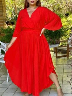 Women‘s Plus Size Curve Holiday Dress Solid Color V Neck Half Sleeve Fall Spring Basic Maxi Long Dress Date Vacation Dress 22 Women‘s Plus Size Curve Holiday Dress Solid Color V Neck Half Sleeve Fall Spring Basic Maxi Long Dress Date Vacation Dress -Cheap Plus Fit Dress Store ollloc1648706451752