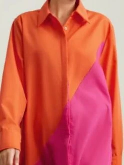 Women's Shirt Dress Casual Dress Maxi Long Dress Office Daily Date Polyester Fashion Modern Shirt Collar Patchwork Print 3/4 Length Sleeve Summer Spring Fall 2023 Regular Fit Pink Orange Leaf Color 7 Women's Shirt Dress Casual Dress Maxi Long Dress Office Daily Date Polyester Fashion Modern Shirt Collar Patchwork Print 3/4 Length Sleeve Summer Spring Fall 2023 Regular Fit Pink Orange Leaf Color -Cheap Plus Fit Dress Store olzoui1682675588268