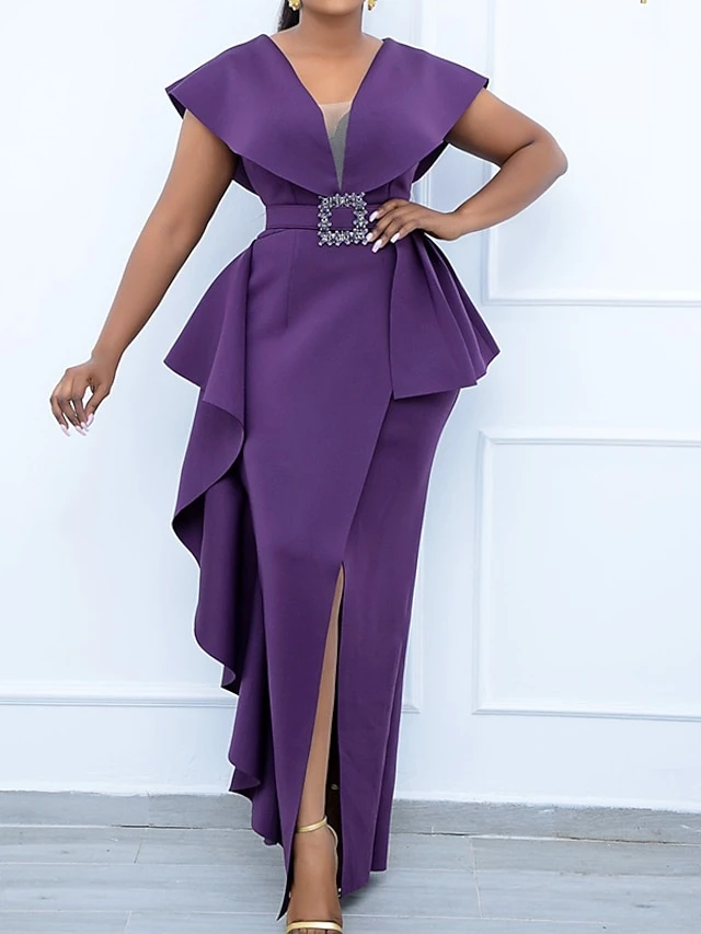 Women's Plus Size Curve Party Dress Solid Color V Neck Short Sleeve Spring Summer Prom Dress Maxi Long Dress Party Dress 4 Women's Plus Size Curve Party Dress Solid Color V Neck Short Sleeve Spring Summer Prom Dress Maxi Long Dress Party Dress - Image 4